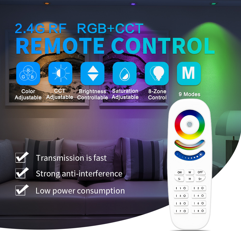 Gledopto 2.4G RF รีโมทคอนโทรล RGB อุณหภูมิสีความสว่างปรับความอิ่มตัว 8-Zone Group 9 โหมดแสง 30M ระยะ
