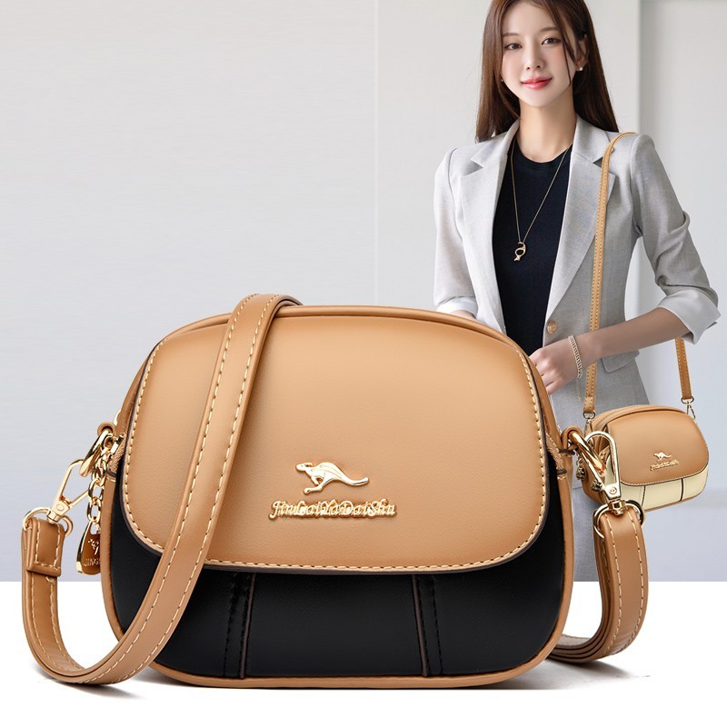 Contrast Color Ladies Shoulder Bag Large Capacity Multi-Layered Shoulder Messenger Bag Retro All @-
