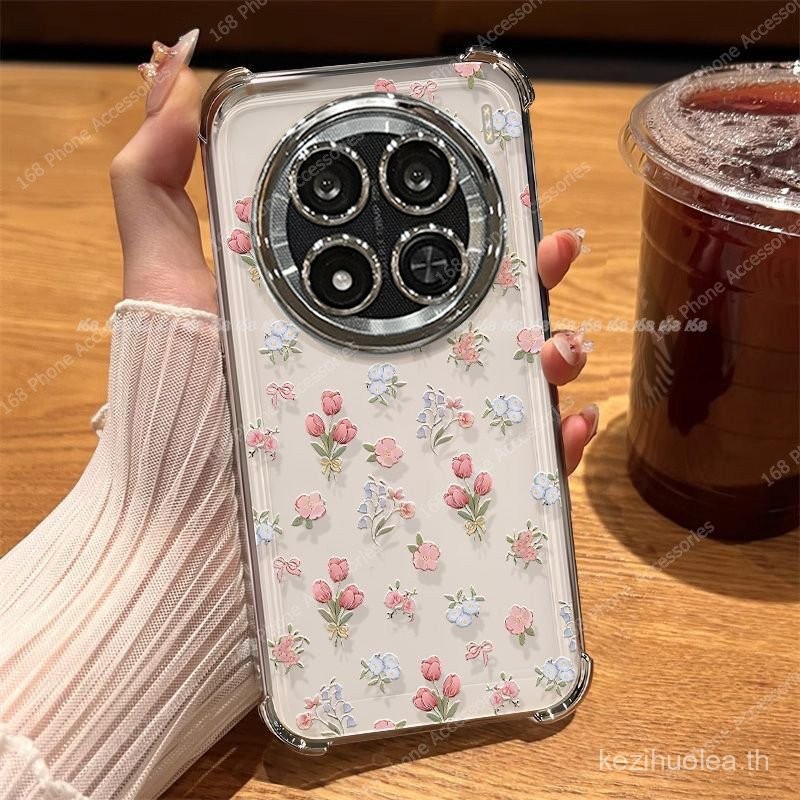 เคส Honor X9C X9B X9A 200 5G เคส Honor X7C 200 Magic 7 Pro X9C เคสสมาร์ทสีชมพูลายดอกไม้เล็ก เคสกันกระแทกพร้อมการปกป้องเลนส์กล้อง เคสโทรศัพท์หนาแบบกันกระแทก