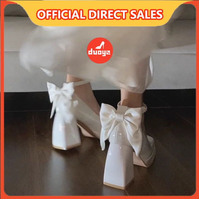 Duoya Factory รองเท้าส้นสูง ส้นหนา กันน้ํา สไตล์เจ้าหญิง สําหรับผู้หญิง เพื่อนเจ้าสาว ส่งฟรี
