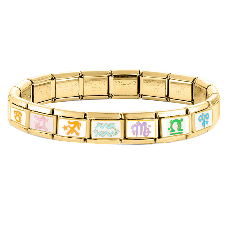 สร้อยข้อมือสแตนเลส ขนาด 9 มม. พร้อม charm ของราศีและดอกไม้สไตล์อิตาเลียน สร้อยข้อมือแฟชันสำหรับคุณ - รูปที่ 4