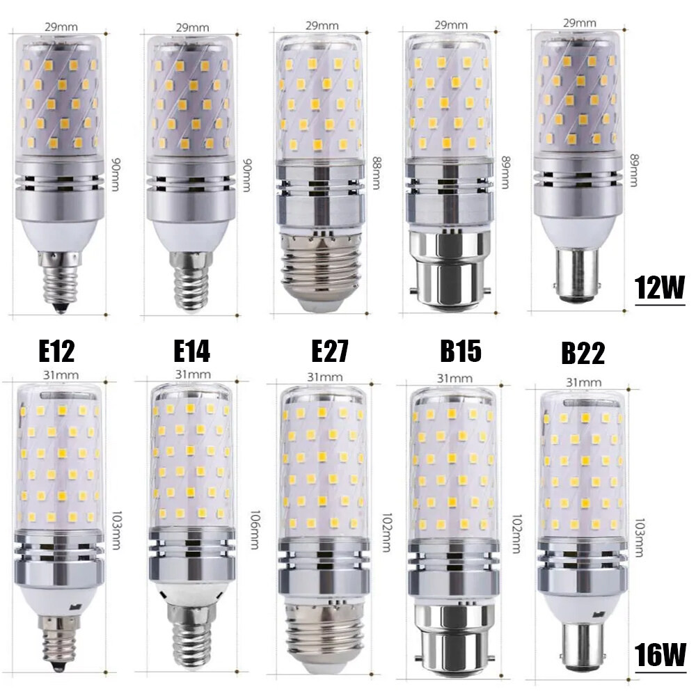 Led หลอดไฟข้าวโพด E27 E14 E12 B22 B15 SMD2835 หลอดไฟ 12W 16W 85-265V จี้โคมไฟเทียนไฟ LED สําหรับตกแต่งบ้าน