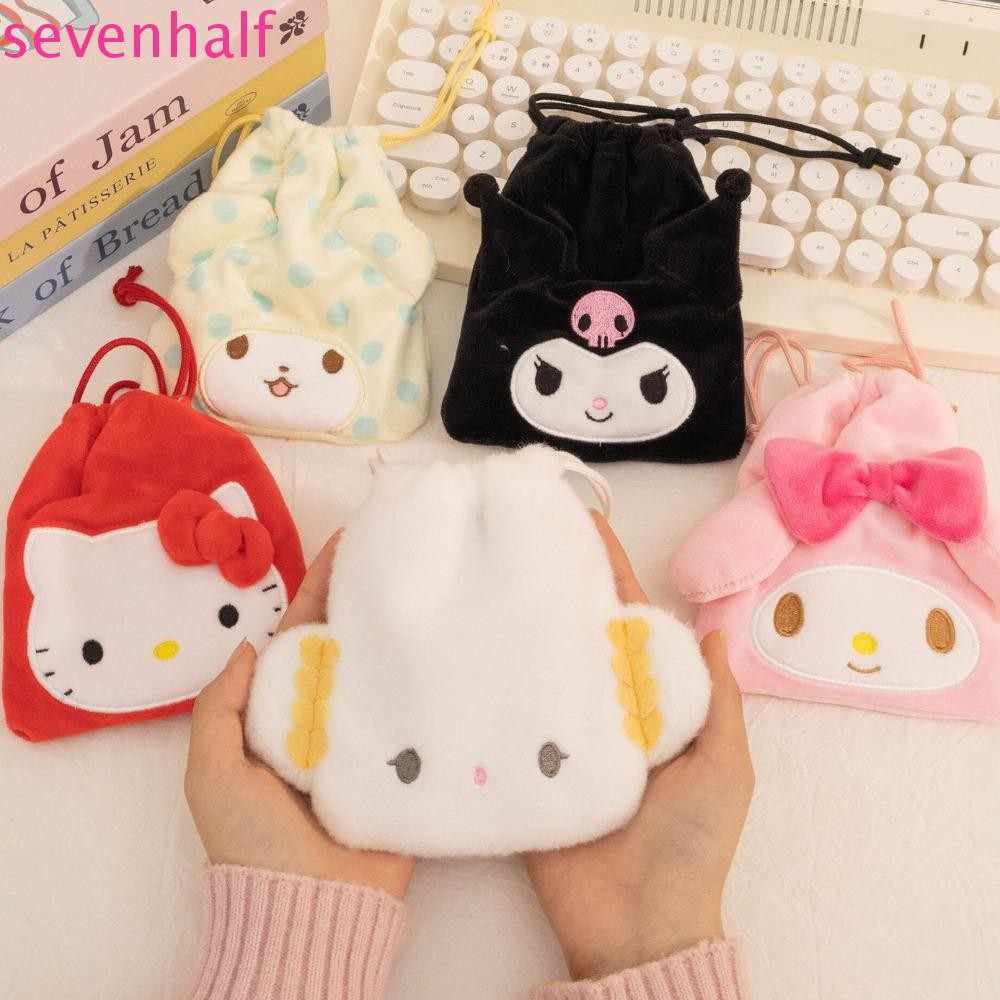 Seventhalf กระเป๋าหูรูด My Melody, สไตล์ญี่ปุ่น Kawaii Hangyodon กระเป๋าเก็บ, น่ารัก Cogimyun Kitty Cat Marumofubiyori Kuromi Drawstring Bag Camping