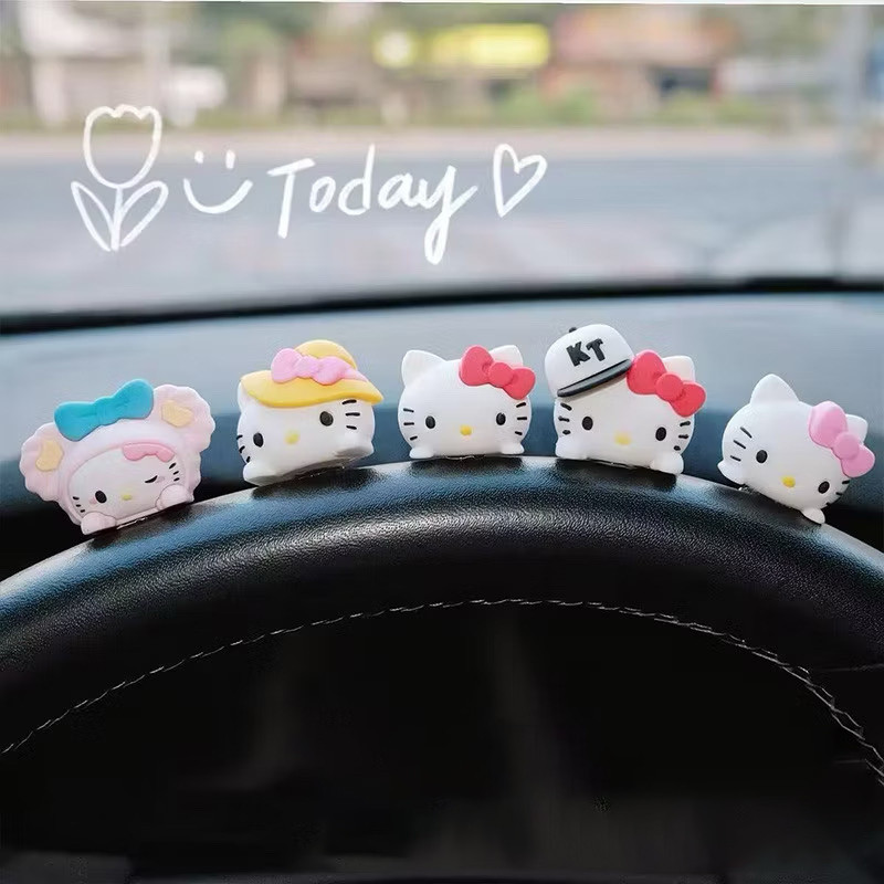 5ชิ้น/เซ็ตน่ารักคิตตี้แมวตุ๊กตารถตกแต่งการ์ตูนคิตตี้แมวรูปการกระทําตุ๊กตาเครื่องประดับอัตโนมัติภายในแดชบอร์ดตกแต่งส