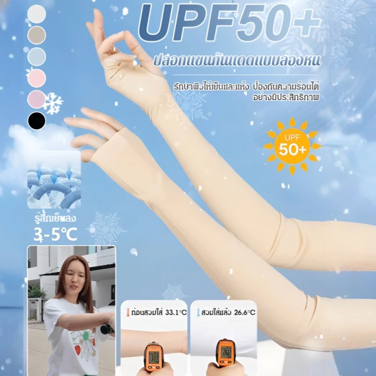 [หลีกเลี่ยงการถูกแดดเผา]ปลอกกันแดดไร้ตะเข็บแบบล่องหน UPF50+ ความยืดหยุ่นสูง ระบายอากาศได้ดี เย็นสบาย ปลอกแขนระบายอากาศได้ดีเย็นสบายปลอกผ้าไหมน้ำแข็งปลอกแขนสำหรับเล่นกีฬากลางแจ้งแบบยูนิเซ็กซ์ แขนกันแดดฤดูร้อน