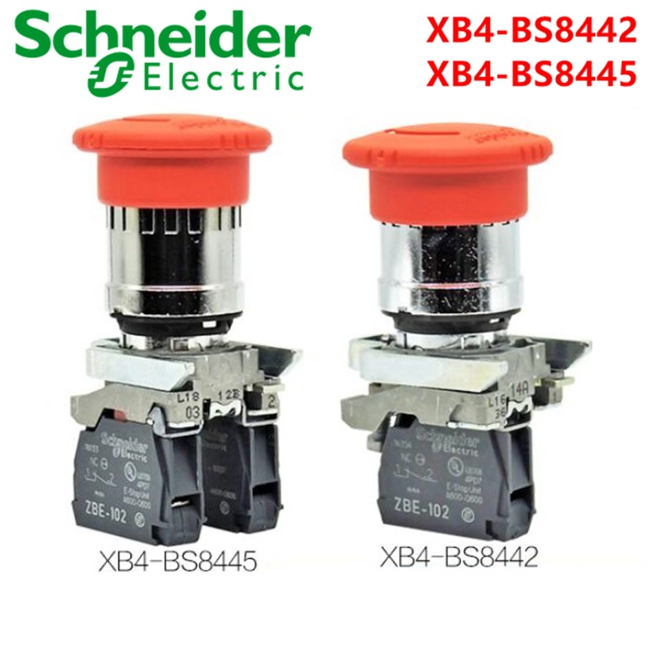 Schneider XB4-BS8442 XB4-BS8445 สวิตช์ปุ่มหยุดฉุกเฉิน 22mmΦ / 44mm ZBE-101 ZBE-102 ความสูงใหม่เดิม