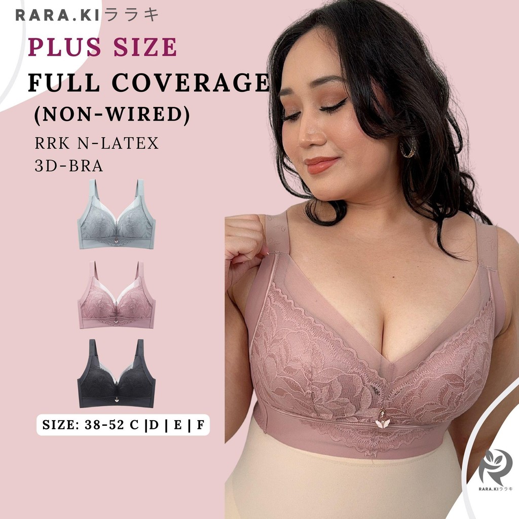 RARAKI PSFF 009 Plus-Size N-Latex 3D Bra Full Coverage Size 38-52 C/D/E/F Cup 5-Hook No-Wire Adjusta