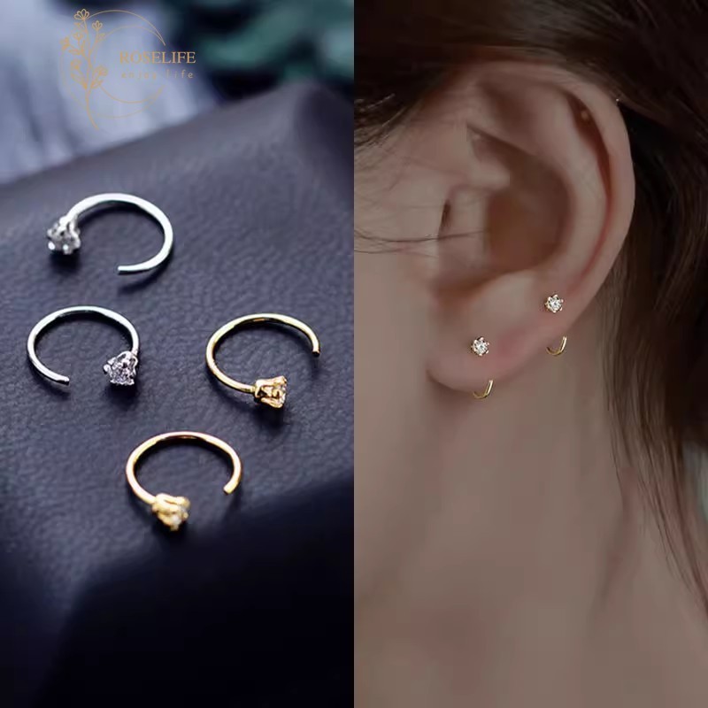 Roselife 2 ชิ้น 14 พันมินิคริสตัลดอกไม้ Pierced คลิปต่างหูสําหรับผู้หญิงแฟชั่นหู Cuff เครื่องประดับอุปกรณ์เสริม