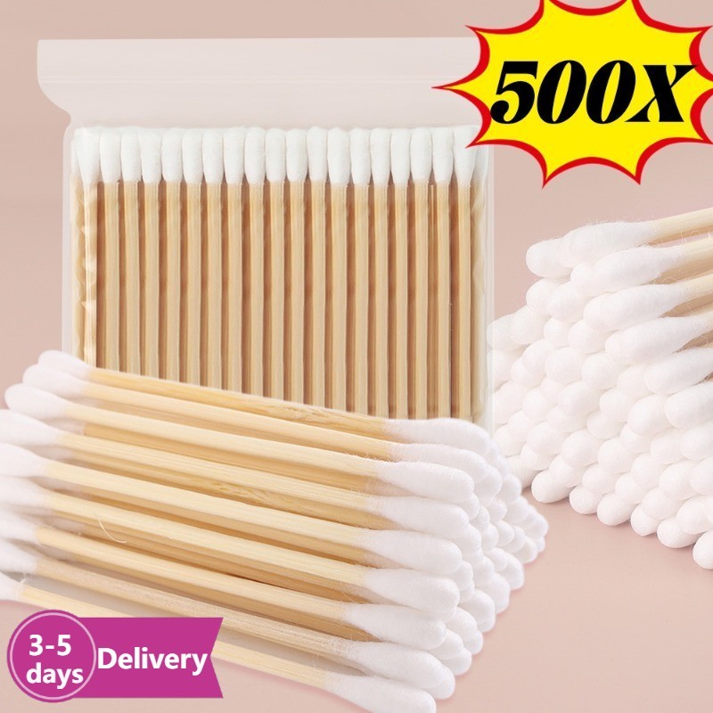 [3-5 วันมาถึง]ชุดเดินทาง Mini Cotton Buds 500 ชิ้น | เคล็ดลับผ้าฝ้ายธรรมชาติ 8 ซม. พร้อมที่จับไม้, พรีซิไลส์สําหรับทารก/ดูแลขนตา