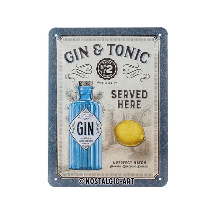 ป้ายโลหะย้อนยุค Nostalgic-Art, 20 X 30 Cm, "Gin & Tonic Served Here"
