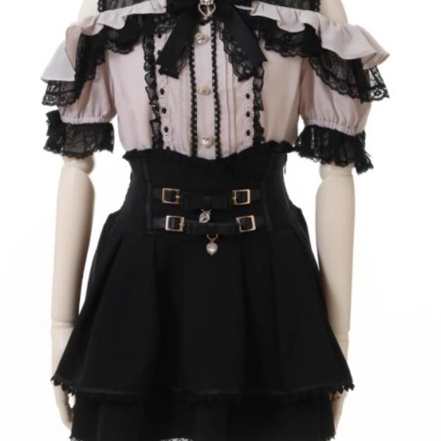 ญี่ปุ่น Mine Series ผู้หญิงสไตล์ญี่ปุ่น Mass-ผลิต Sweet Slimmer ดูลูกไม้เสื้อที่ไม่มีสายหนังโบว์คู่เอวสูง Culottes - รูปที่ 5