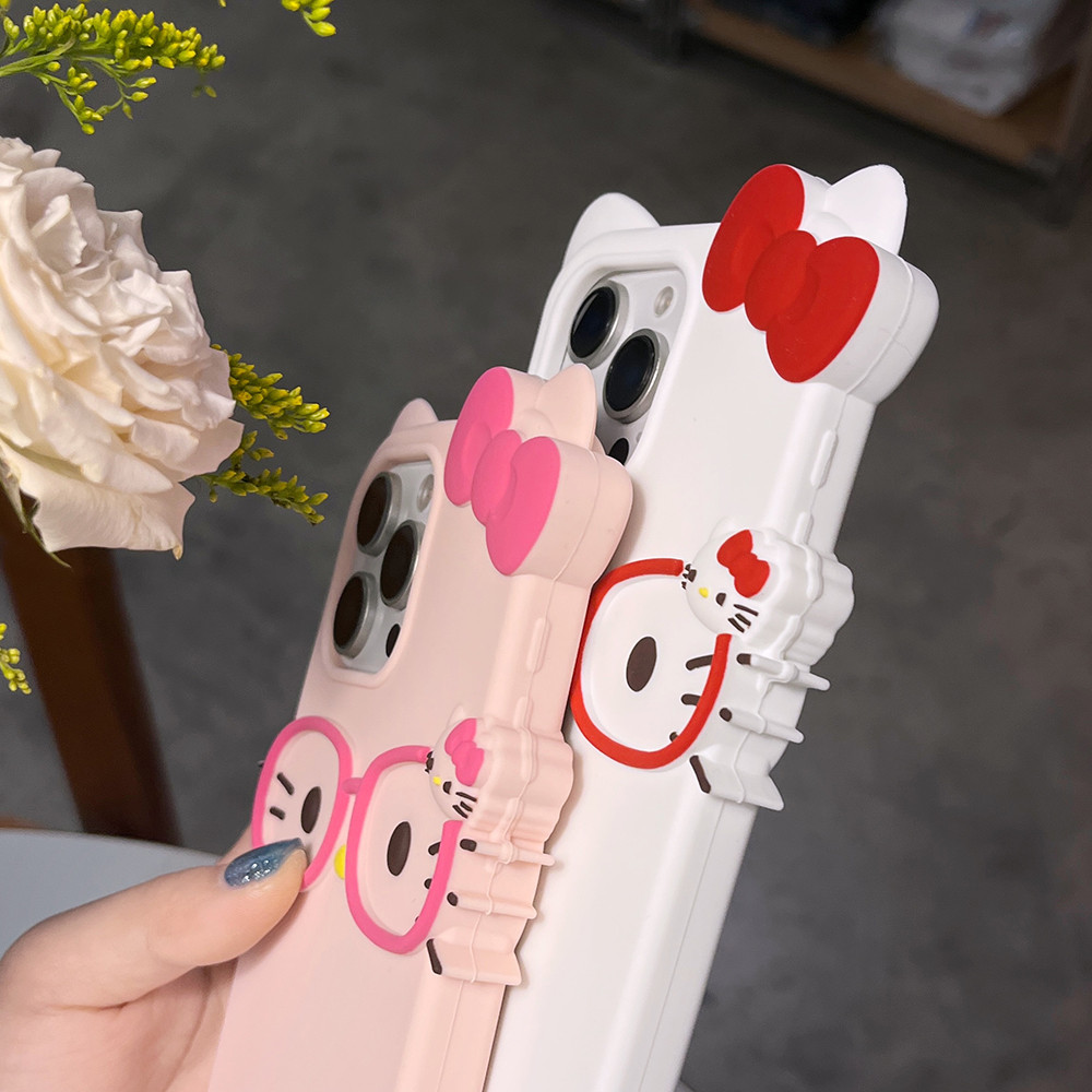 น่ารัก 3D การ์ตูนแว่นตา Hello Kitty นุ่มสําหรับ iPhone 11 12 13 Mini 14 15 16 17 Pro X XS Max 7 8 6 6S Plus XR 4S 5 5S ราคา ถูกที่สุด ดีลบีเคเค แกลเลอรีภาพที่ 6