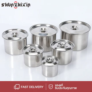 SZX โถเครื่องปรุงสแตนเลสปิด กล่องเก็บเครื่องปรุงครัวบ้าน ถังน้ำมันเชิงพาณิชย์พร้อมฝา ชามตีไข่ 14cm/18cm/20cm