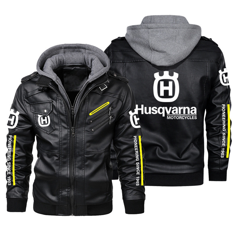 Husqvarna leather jacket, stand collar diagonal zipper, multi-pocket design, Norden901, FC250, motor