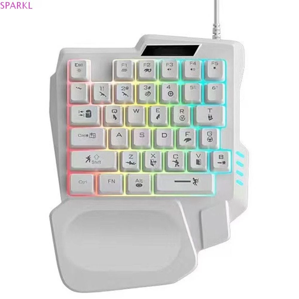 SPARKLENOVA คีย์บอร์ดมือเดียว, คีย์บอร์ดมือเดียวเรืองแสง USB, มือเดียว Numpad บางเฉียบ 3 สี Backlight Mini Gaming Mechanical Keyboard แล็ปท็อป