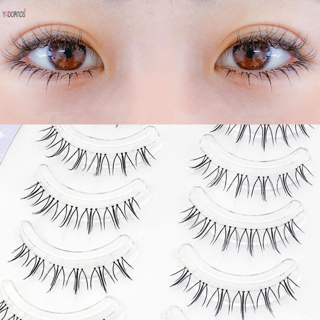 【ready】5 คู่ - ทอมือขนหวัดเปลวไฟขนาดเล็กขนตาล่างขนตาปลอม - ก้านโปร่งใสบางธรรมชาติแบ่งขนตาแต่งหน้าเปลือยญี่ปุ่น
