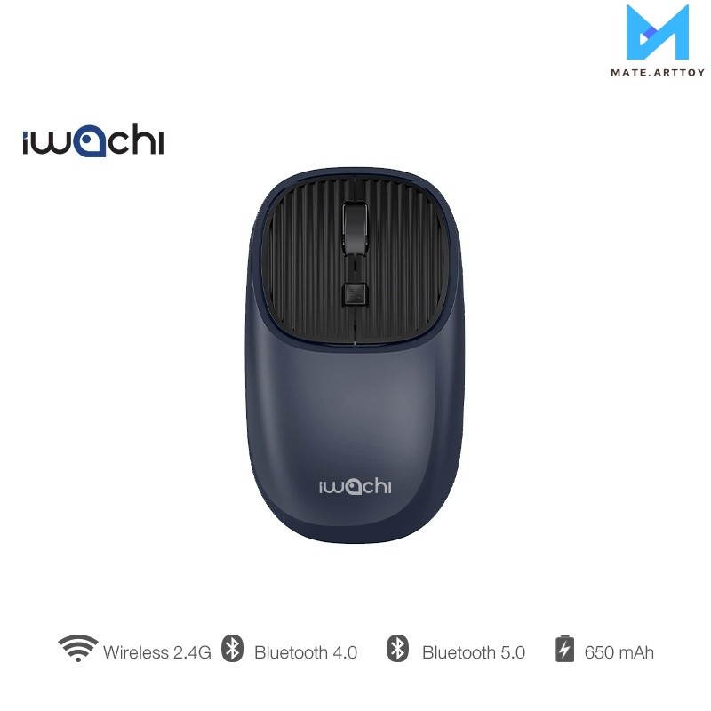 IWACHI I4 เมาส์ไร้สาย Bluetooth 2.4G/BT5.0 ชาร์จได้ คลิกเงียบ แบตในตัว 650mAh ประหยัด ไม่ต้องใช้ถ่าน