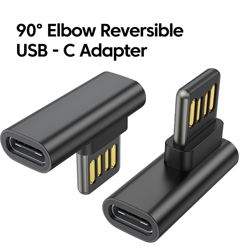 ชัก 90° ข้อศอก Dual Side USB Male to Type C Female Converter USB-C Female to USB PD60W อะแดปเตอร์ชาร์จสําหรับหูฟัง Type C