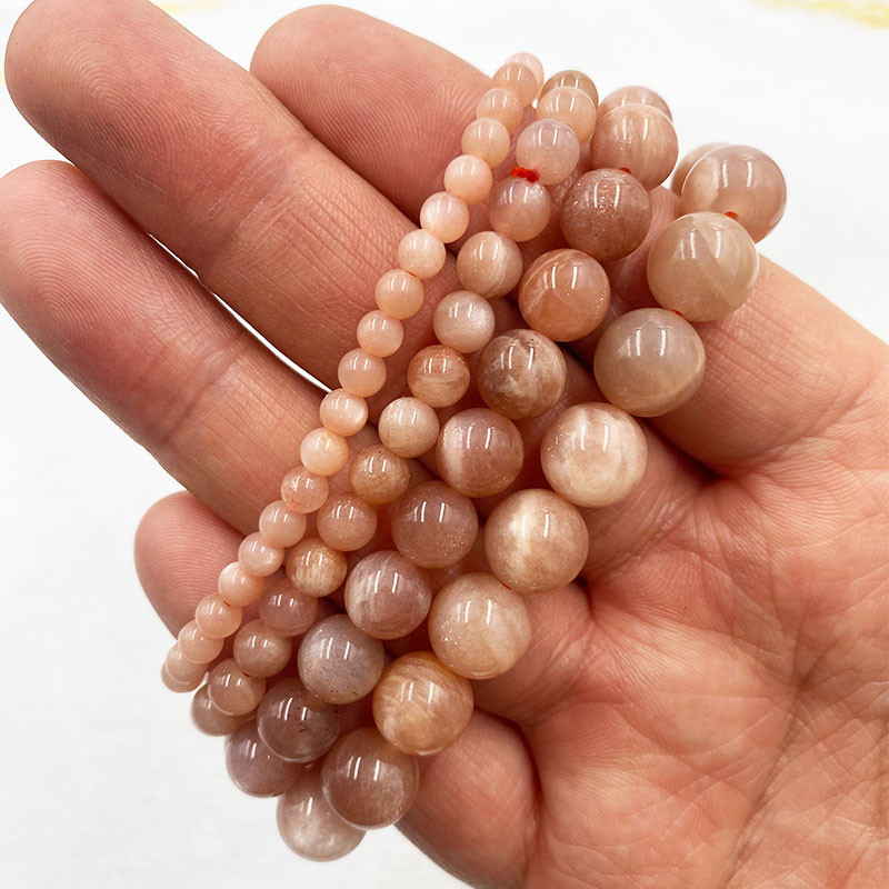 สร้อยข้อมือหินซันสโตนสีส้มธรรมชาติ ขนาด 4/6/8/10 มม. เชือกยืด สําหรับผู้หญิง