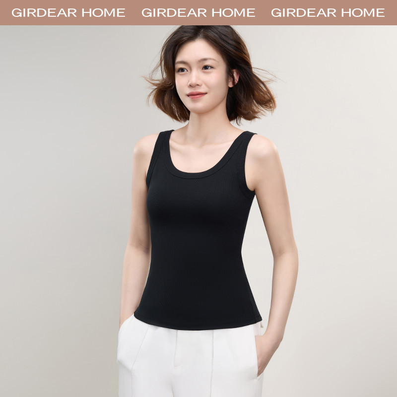 Girdear Home คอกลม สีพื้น ใส่สบาย เข้ารูป เสื้อกล้าม เสื้อ Tank Top ผู้หญิง ถักRibbedรอบคอ วัสดุModalและฝ้ายแขนกุด สบายตัวลดความร้อน ทรงเรียบหรู ช่วยชื้น สีเดียวกัน สไตล์กะทันหัน รูปร่างแคบ,8511EA08