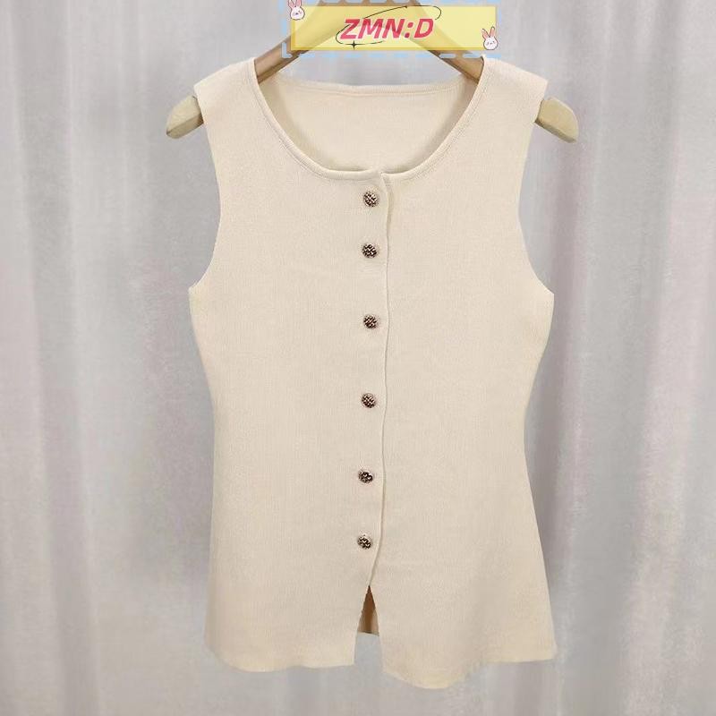 ใหม่wellknowngreat ฤดูร้อนใหม่Streetสไตล์กระดุมแถวเดียวถักเสื้อกั๊กสบายอเนกประสงค์Topsเสื้อผ้าผู้หญิ