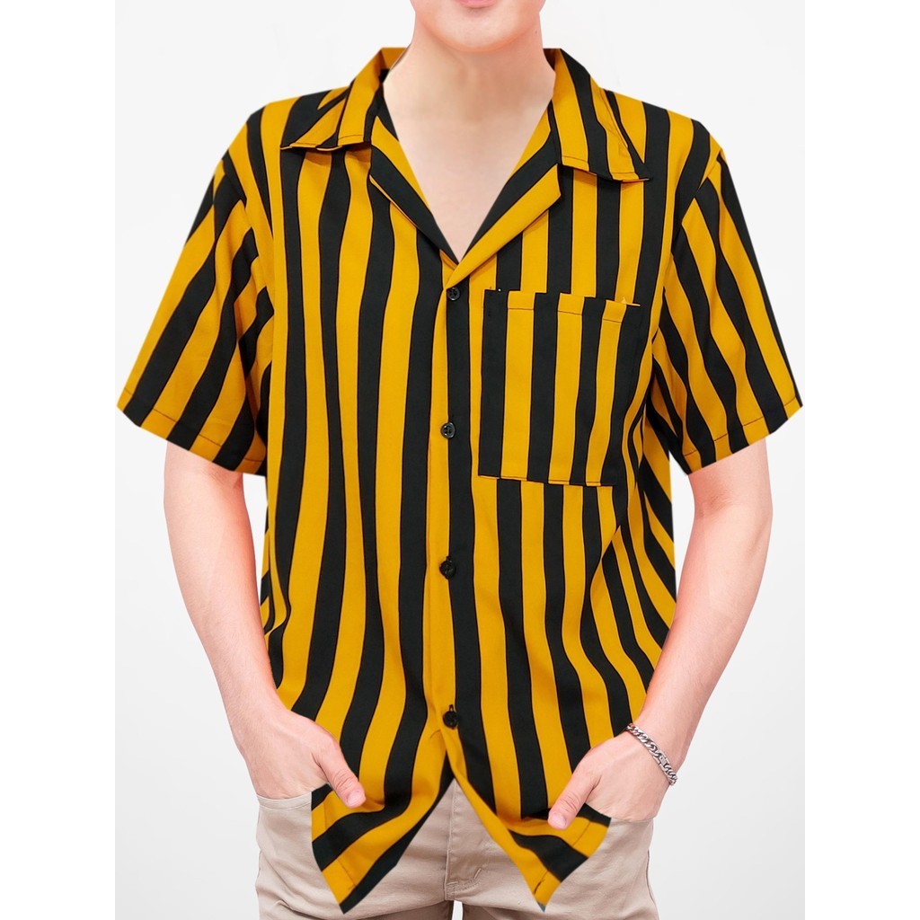 เสื้อฮาวายสไตล์เกาหลี เสื้อเชิ้ตแขนสั้น กระเป๋าที่อก ผ้าไหมอิตาลี ผ้าพิมพ์ลายและสีพื้น