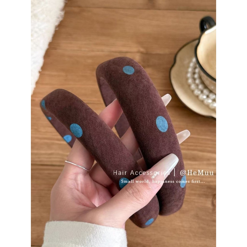 ที่คาดผม Polka Dot สไตล์เกาหลีสีกาแฟ เครื่องประดับผมสำหรับทุกวัน