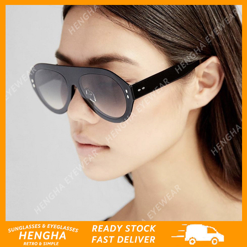 (HENGHA) Avant-garde Retro แว่นกันแดดขนาดใหญ่กรอบ Aviator แว่นกันแดดระดับพรีเมียม
