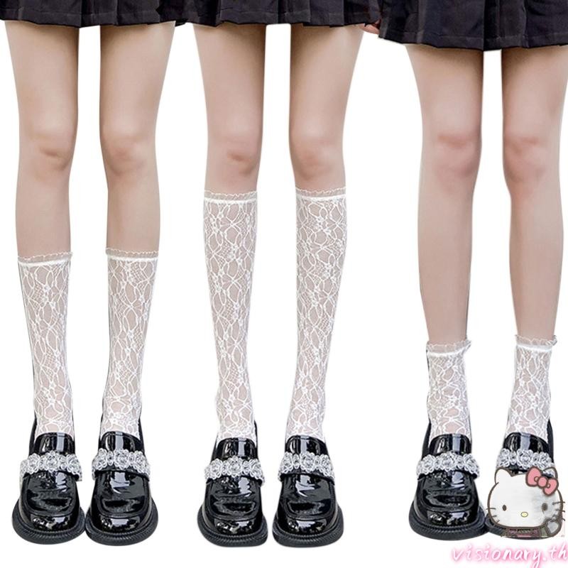 Vision ผู้หญิงลูกไม้ Trim ถุงเท้า Lolita สไตล์ญี่ปุ่น Maiden น่ารักลูกวัวถุงเท้า Harajuku ชุดถุงเท้าสําหรับนักเรียนหญิง Cos