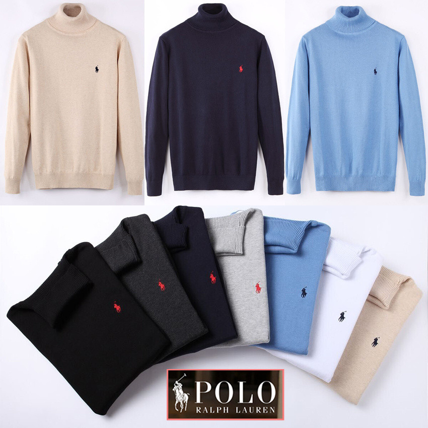 Ralph Lauren Polo เสื้อสเวตเตอร์คอเต่าแขนยาวผู้ชาย เสื้อกันหนาวแขนยาว ปักโลโก้ เสื้อสเวตเตอร์คอเต่าผู้ชาย