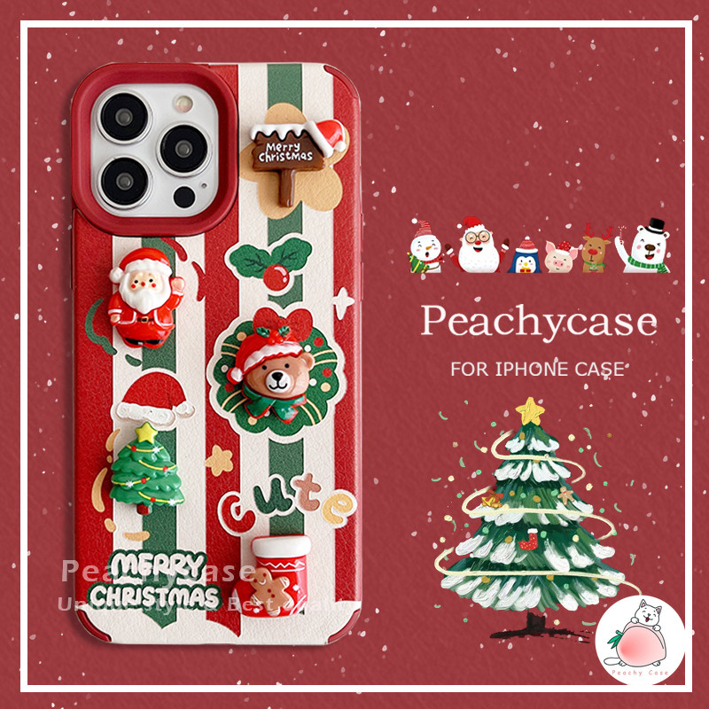 3d หมีน่ารักซานตาคลอส Gingerbread Man ลายหนังเคสโทรศัพท์สําหรับ iPhone 16 15 14 13 12 Pro Max 11 16Pro ปกหลังกันกระแทกปลอกมือถือ