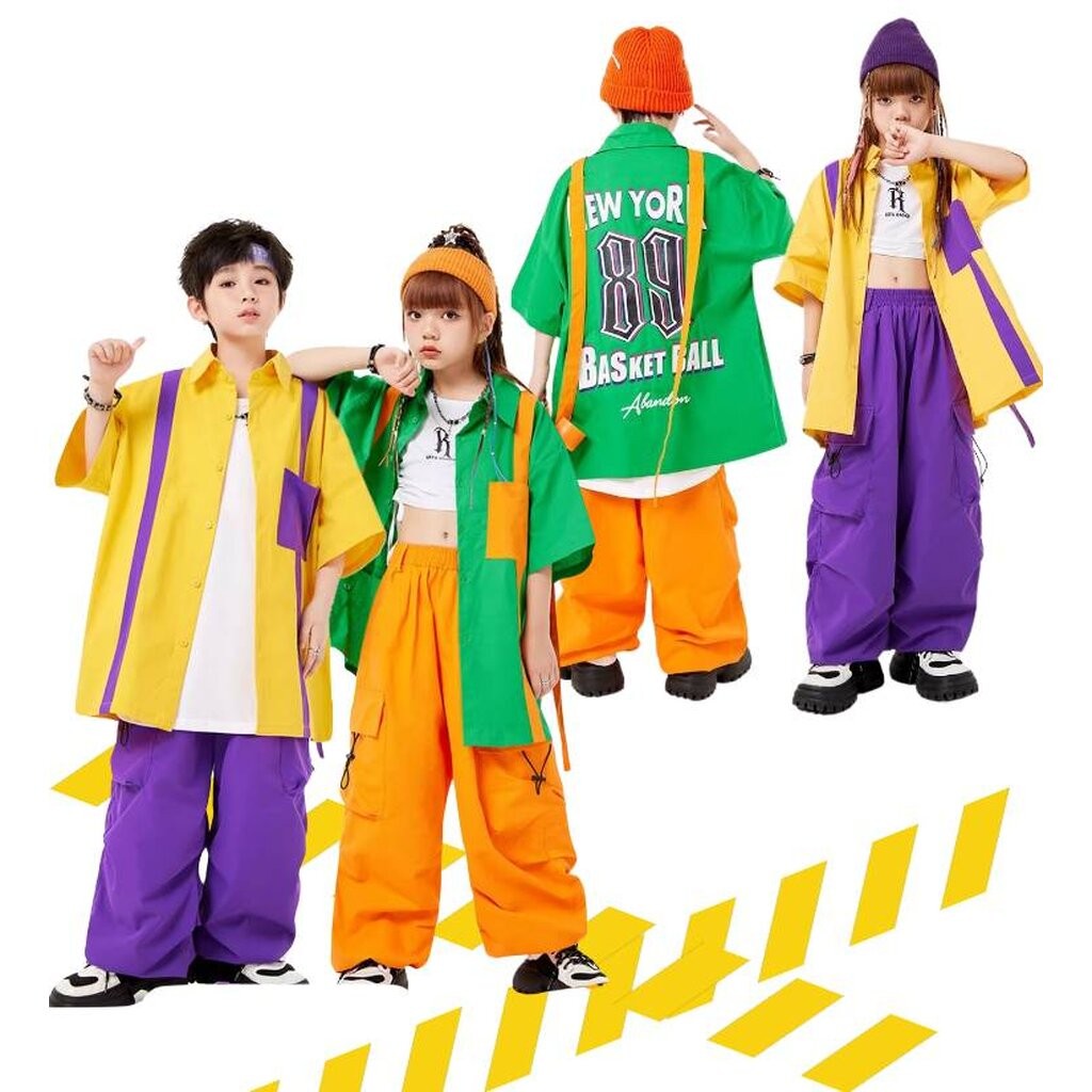 ชุดเต้น ฮิปฮอป เสื้อแขนแต่งแถบ+กางเกงขายาว