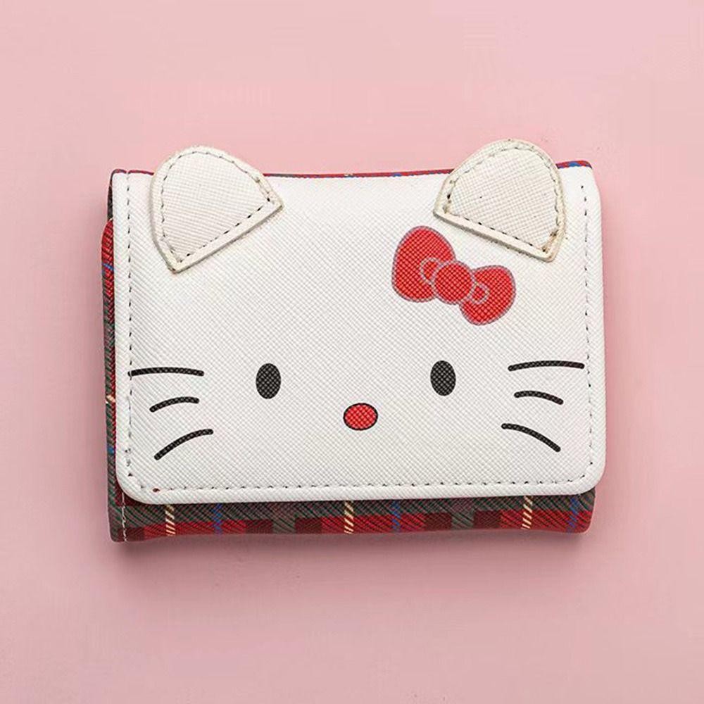 SANRIO Dealshop กระเป๋าใส่เหรียญ,การ์ตูนSanrio Hello Kitty Melody Kuromi Cinnamoroll Tripleพับกระเป๋าสตางค์,กระเป๋าเงินbus ID Holdersเก็บกระเป๋าPUหนังการ์ดผู้ชายผู้หญิง