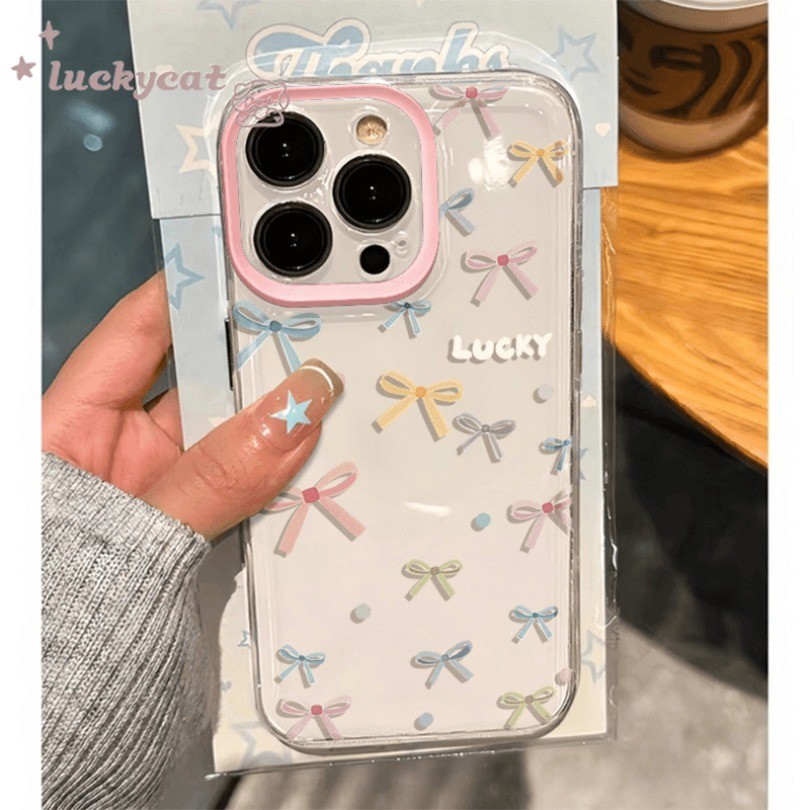 Iphone 16 15 14 13 12 11 Pro Max X XR XS Max 7 8 Plus SE2020 เคสโทรศัพท์ Ins Fresh Candy Color Bow Clear Soft Cover