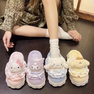 คุโรมิ รองเท้าแตะ ขนนุ่ม Fluffy พื้นหนา กันลื่น สบาย เบา ใชในบ้าน รองเท้าบ้าน ผ้าฝายฤดูหนาว น่ารัก ส่งฟรี