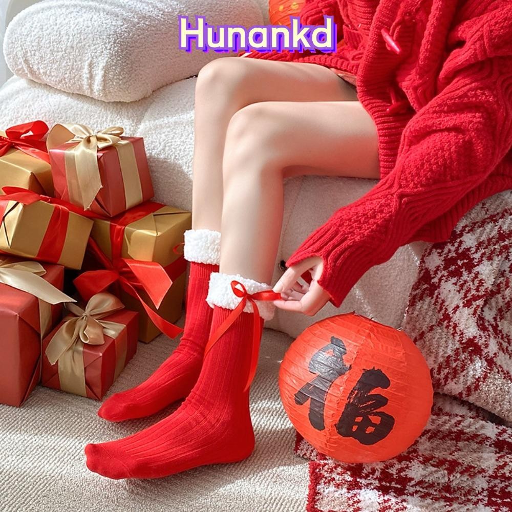 Huannew หญิงร้านขายชุดชั้นใน,คริสต์มาสโบว์ถุงเท้าหลอดกลางหวานโลลิต้าถุงเท้าสีแดงฤดูใบไม้ผลิฤดูใบไม้ร่วงฤดูหนาวถุงเท้า