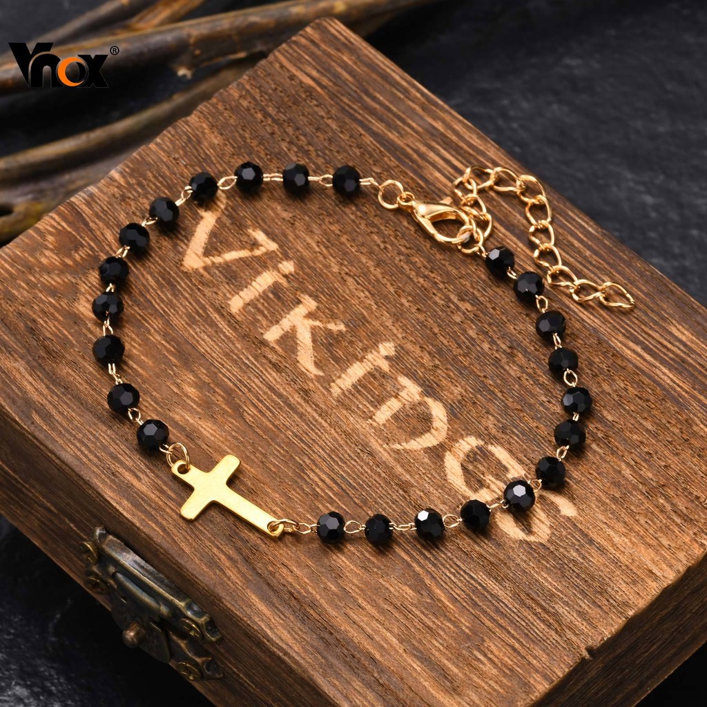 Vnox สร้อยข้อมือผู้ชายลูกปัดขนาดเล็ก Braclet,Gold สี Cross Braclet,เครื่องประดับสแตนเลสของขวัญ