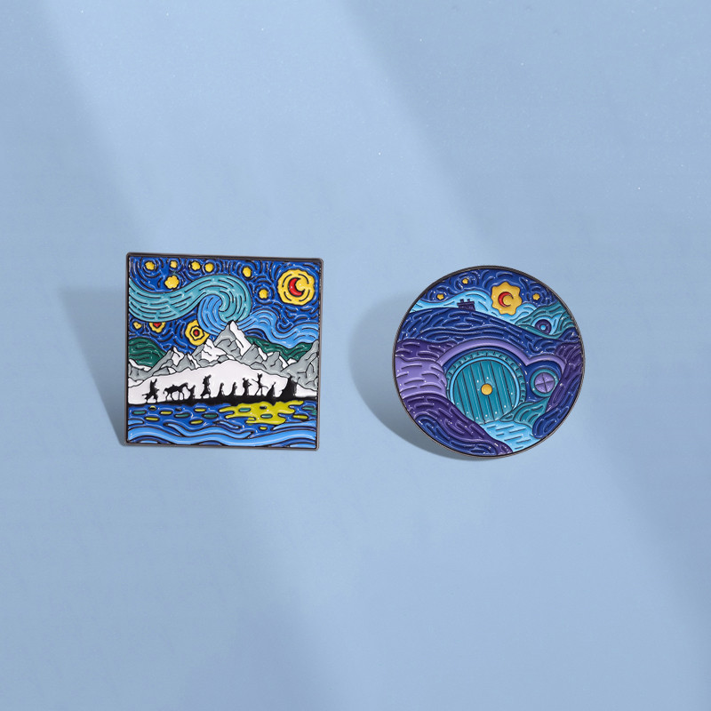 ภาพยนตร์ลอร์ดออฟเดอะริงส์พินเข็มกลัดการ์ตูนภาพวาดสีน้ํามันstarry Skyเข็มกลัดLapel Badges Pins Artเครื่องประดับของขวัญสําหรับเพื่อน