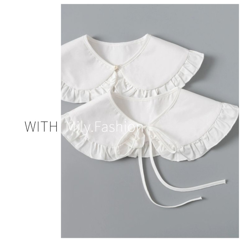 Milyfashion คอปกตุ๊กตาปลอมกับกระโปรงเสื้อสเวตเตอร์แฟชั่นผ้าคลุมไหล่ตกแต่งลูกไม้ขนาดใหญ่ปกใหญ่หวานลดอายุ