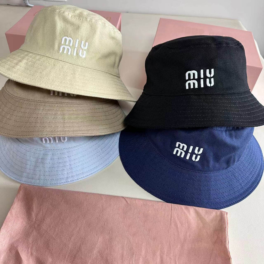 Miu miu Bucket Hat Influencer Same Style Japanese Sweet Wind Hat Female Casual Small Face Sun Hat Si