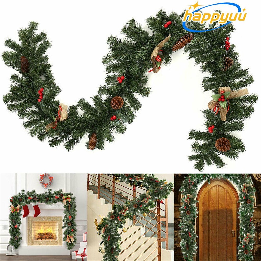 Happyuu 6FT/1.8M พวงหรีดประดิษฐ์คริสต์มาส DIY โบว์ปาร์ตี้เตาผิง