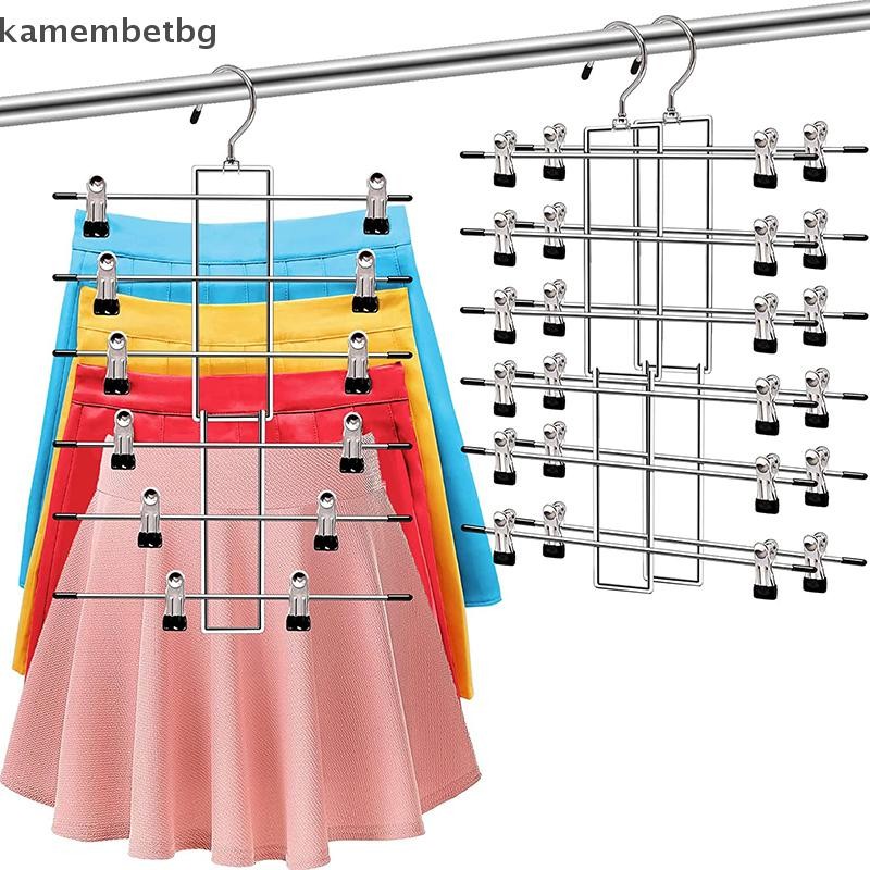 Kamembetbg หลายชั้นกางเกงขาสั้นไม้แขวนเสื้อ Slip Storage พับแขวนตู้เสื้อผ้าประหยัดพื้นที่โลหะ Grip กระโปรงกางเกงแขวน TH