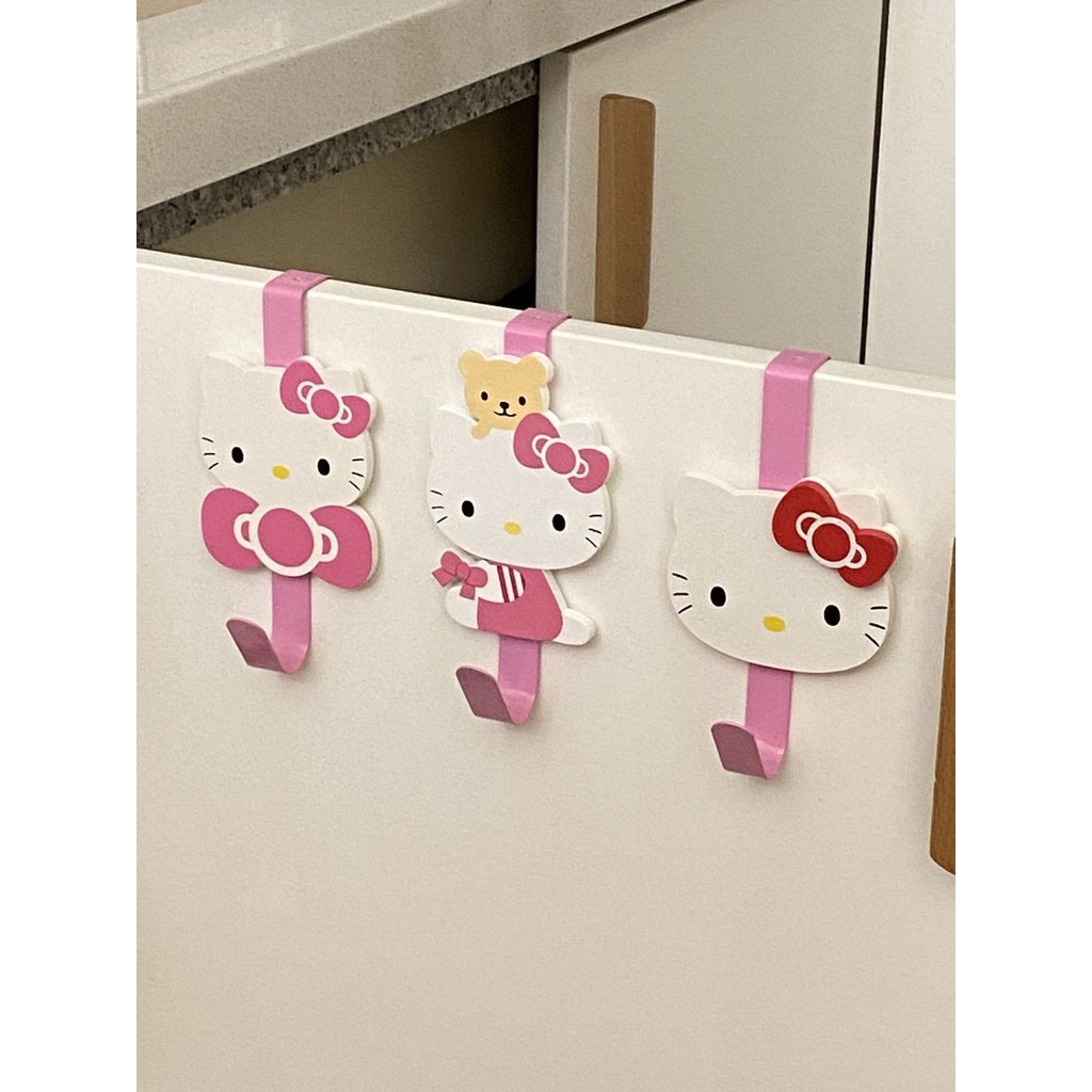 Hello Kitty ไม้การ์ตูนตะขอเล็บฟรีไม่มีรอยต่อตะขอเสื้อผ้าที่แข็งแกร่งโหลด-แบริ่งครัวตะขอพาร์ทิชัน