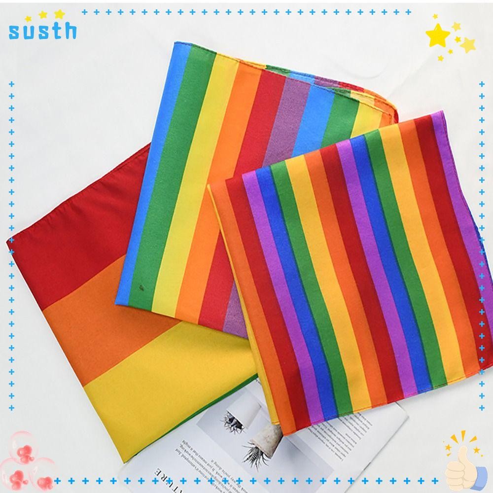 Susth ผ้าพันคอพ็อกเก็ตสแควร์, ที่คาดผมสีรุ้งสีสันสดใส, เนคไทคอเทศกาลแห่งความภาคภูมิใจสุดฮอต