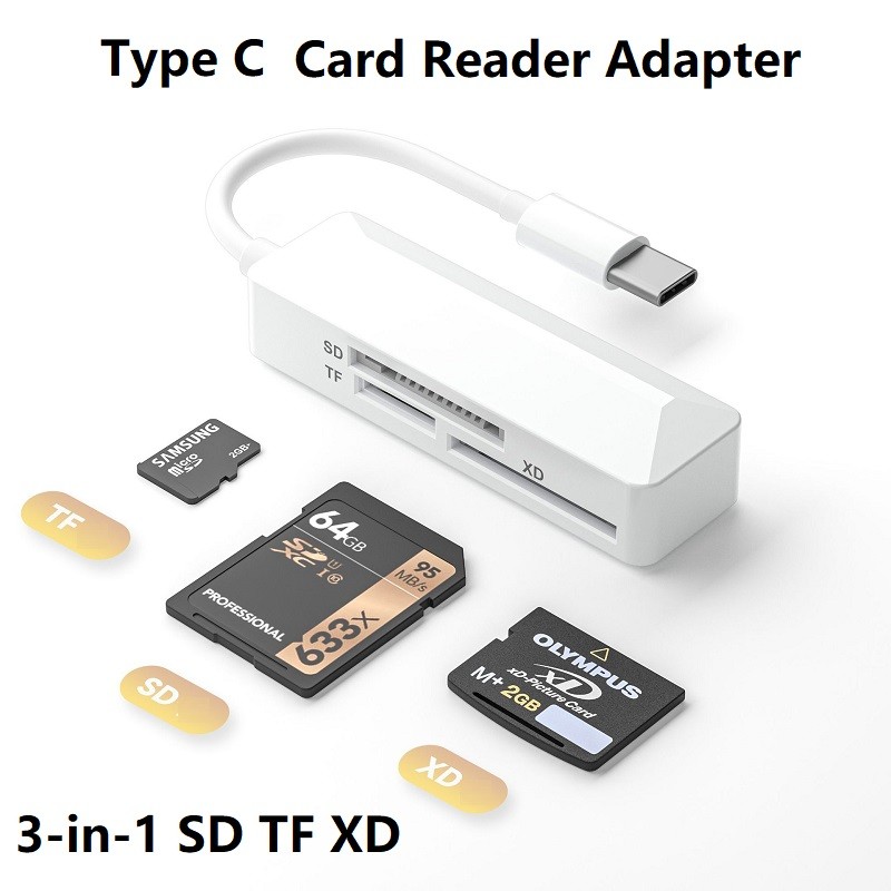 3 in 1 ประเภท C XD เครื่องอ่านการ์ด Lightning ถึง Micro SD Card Reader สําหรับ iphone XD รูปภาพ Card