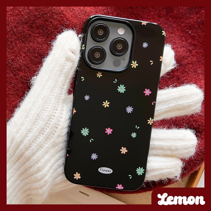 เคสโทรศัพท์มือถือนิ่ม ลายดอกไม้ ขนาดเล็ก แวววาว สีดําวาว สไตล์เกาหลี เรียบง่าย สําหรับ Iphone 15 15promax 14pro 14promax 13 13pro 13promax 11 12 12pro 12promax XR XSMAX 7P 8P