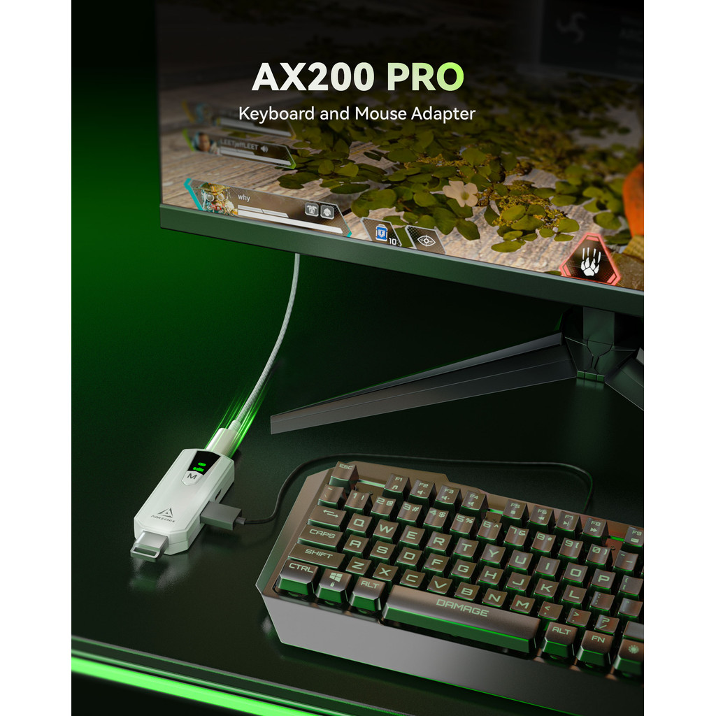 อะแดปเตอร์เมาส์คีย์บอร์ด AIMZENIX AX200PRO ตัวแปลงประสิทธิภาพสูง  | เข้ากันได้กับเกม เฟรมต่อวินาที ยอดนิยม | แพลตฟอร์ม PC & NS