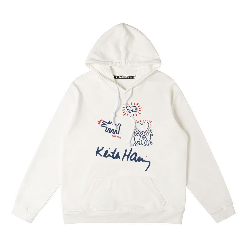 Hoodie เสื้อกันหนาว มีฮู้ด พิมพ์ลาย keith haring keith haring สไตล์สตรีท อเมริกัน สําหรับผู้ชาย และผ