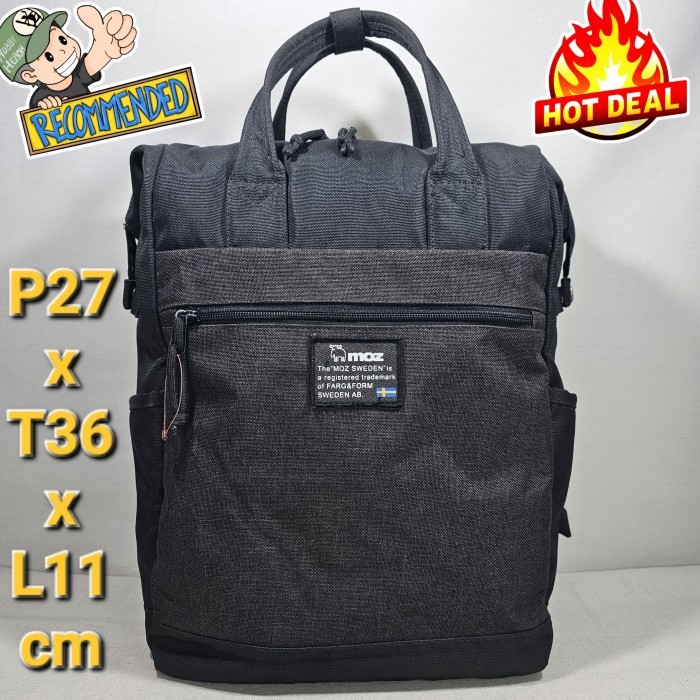 Moz Sweden original 2 way tote back pack กระเป๋าเป้สะพายหลังสามารถถือผ้าใบผ้าฝ้าย unisex สีดํา