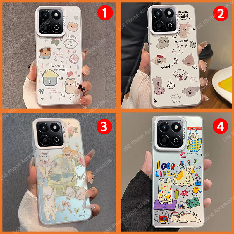เคส Honor X7C X8B X8C เคส Honor 200 Smart เคสแมวน่ารักสุนัขในสไตล์กันกระแทกด้านแข็ง IMD ชุบปุ่มโทรศั